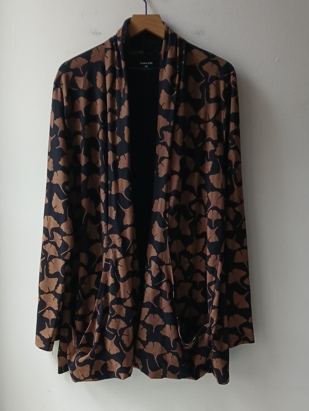 Svaha Gingko Leaf Cardigan Black Brown Women's 5X